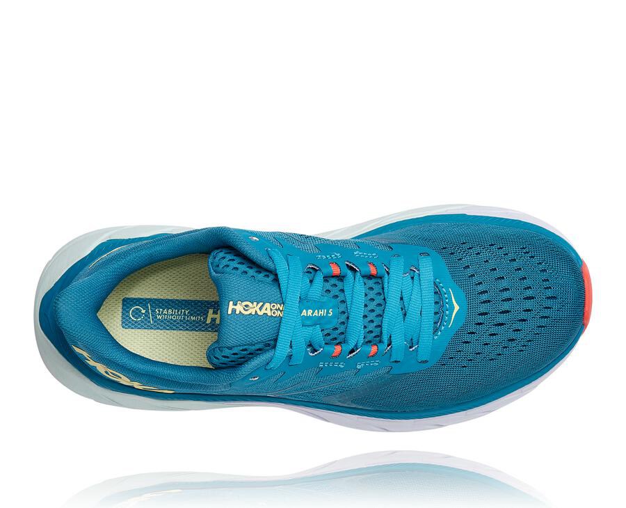 Hoka Australia One One Arahi 5 - Womens Running Shoes Blue/White - FOEDU-0738